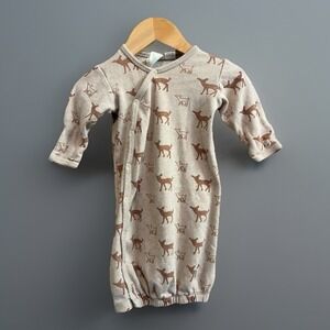 PARADE Baby Organic Cotton Sleeper Kimono Gown Deer Snap & Hand Mits Size 0-3M